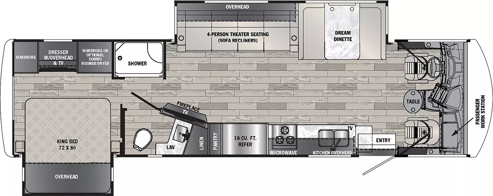 The Georgetown 5 Series GT5 31L5 floorplan has one entry and two slide outs. Exterior features include: 19' awning. Interiors features include: rear bedroom.